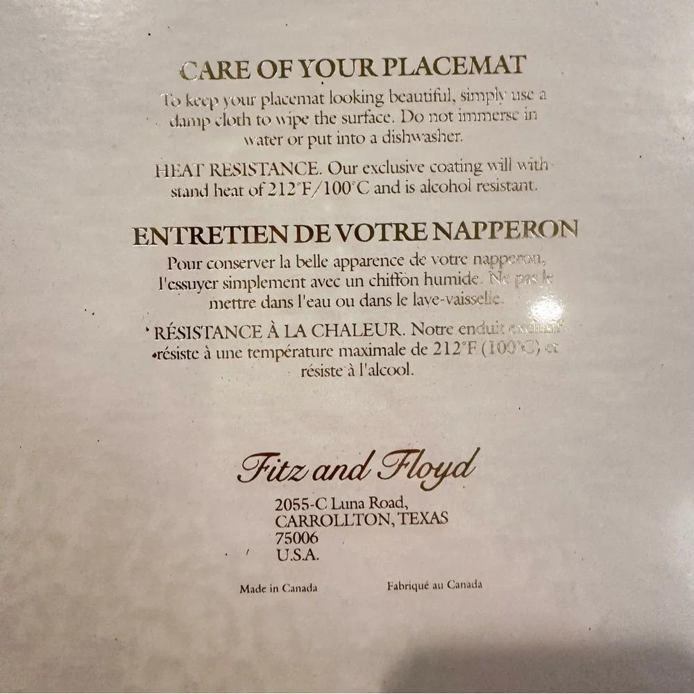Fitz & Floyd Vintage Hard Placemats Sealed Set of‎ 4 Original Box 15